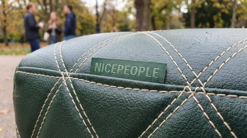  Close-up of NICEPEOPLE bench padding and stitching detail